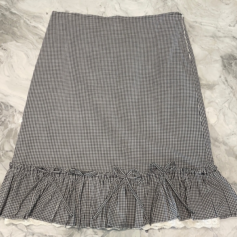 Anthropologie Odille gingham ruffle bow skirt